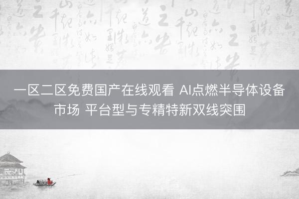 一区二区免费国产在线观看 AI点燃半导体设备市场 平台型与专精特新双线突围