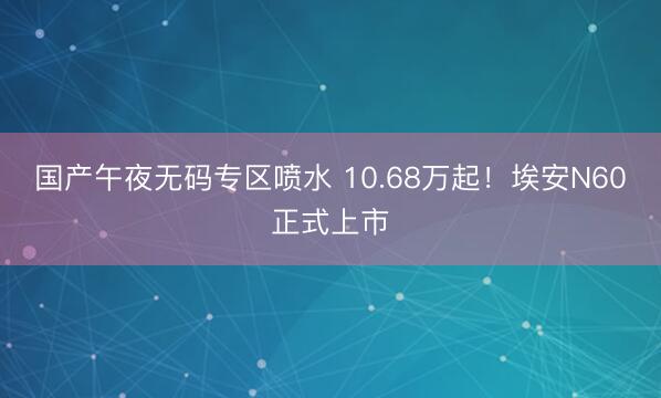 国产午夜无码专区喷水 10.68万起！埃安N60正式上市