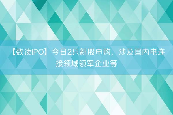 【数读IPO】今日2只新股申购，涉及国内电连接领域领军企业等