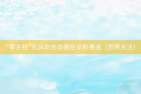“零关税”东风吹热华商在非新赛道（侨界关注）