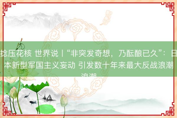捻压花核 世界说丨“非突发奇想，乃酝酿已久”：日本新型军国主义妄动 引发数十年来最大反战浪潮