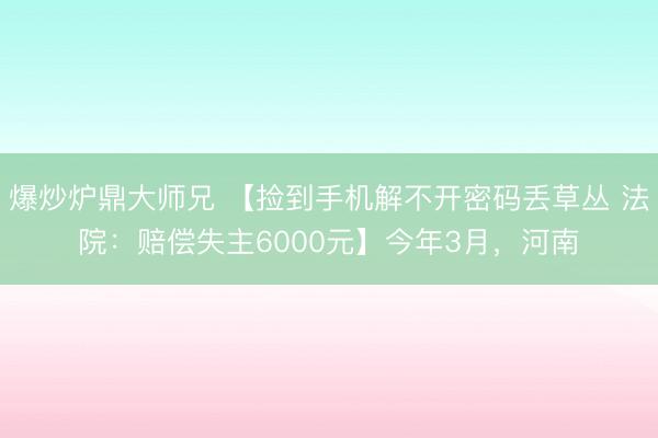 爆炒炉鼎大师兄 【捡到手机解不开密码丢草丛 法院：赔偿失主6000元】今年3月，河南