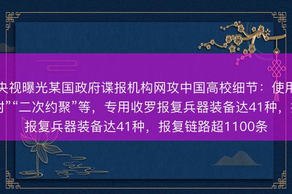 央视曝光某国政府谍报机构网攻中国高校细节：使用“酸狐狸”“怒气喷射”“二次约聚”等，专用收罗报复兵器装备达41种，报复链路超1100条