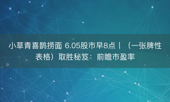 小草青喜鹊捞面 6.05股市早8点丨（一张脾性表格）取胜秘笈：前瞻市盈率