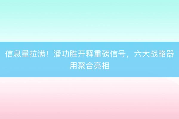 信息量拉满！潘功胜开释重磅信号，六大战略器用聚合亮相